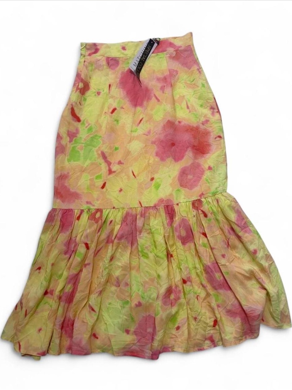 Stradivarius Floral Tie-Dye Trumpet Midi Skirt - Pink, yellow & green - Picture 2 of 5